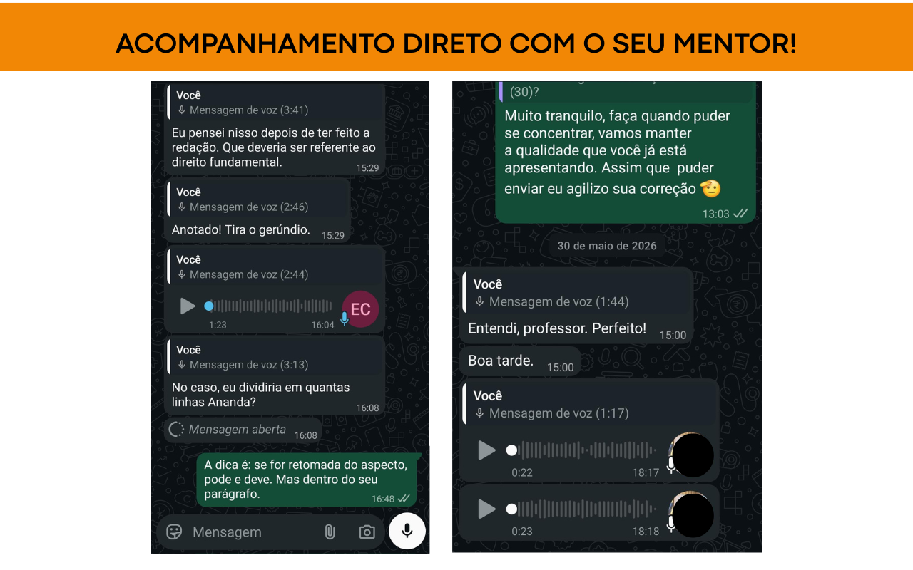Conversa com o mentor no WhatsApp